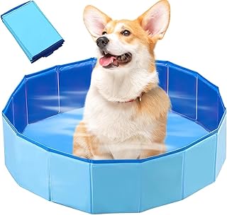 LUFEIS Hundepool 60x20cm Hundepool Schwimmbad,Hundebecken Faltbar mit Ablassventil,Planschbecken Rutschfest, Swimmingpool für Hunde,Faltbarer Pool Hundepools Schwimmbecken für Kleine Hunde Katze(Blau)