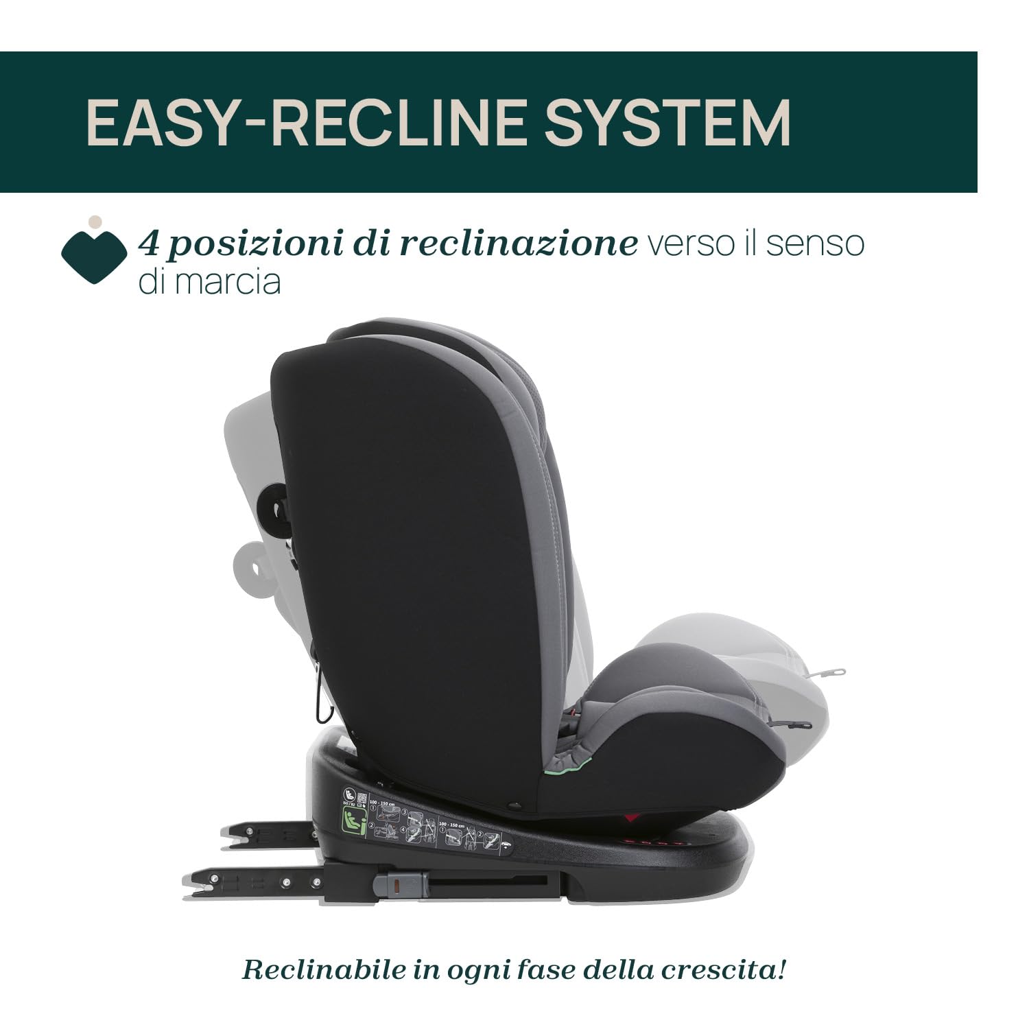 Seggiolino Auto Mokita I-Size, con sistema Isofix, per bambini di altezza compresa tra 76 e 150 cm, utilizzabile a partire dai 15 mesi, Riduttore incluso, Grigio