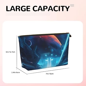 Science Fiction Future Leather Toiletry Travel Bag-Waterproof Cosmetic Pouch for Women, Large Capacity Makeup Organiser with Zip for Toiletries