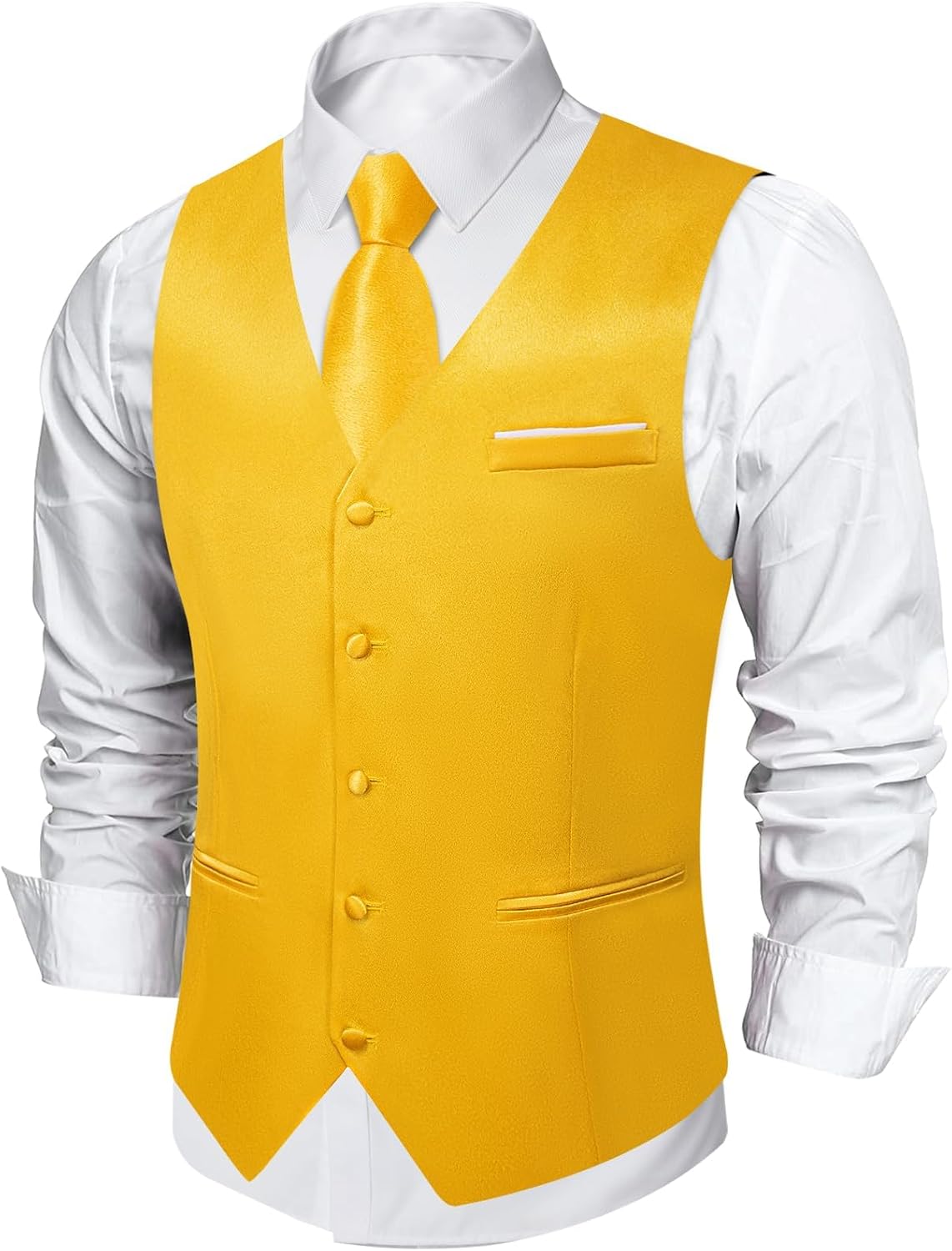 DiBanGu Mens Satin Suit Vest and Tie Set 8PCS Solid Waistcoat and Bowtie with Lapel Pin for Tuxedo Dress Vest Wedding Formal