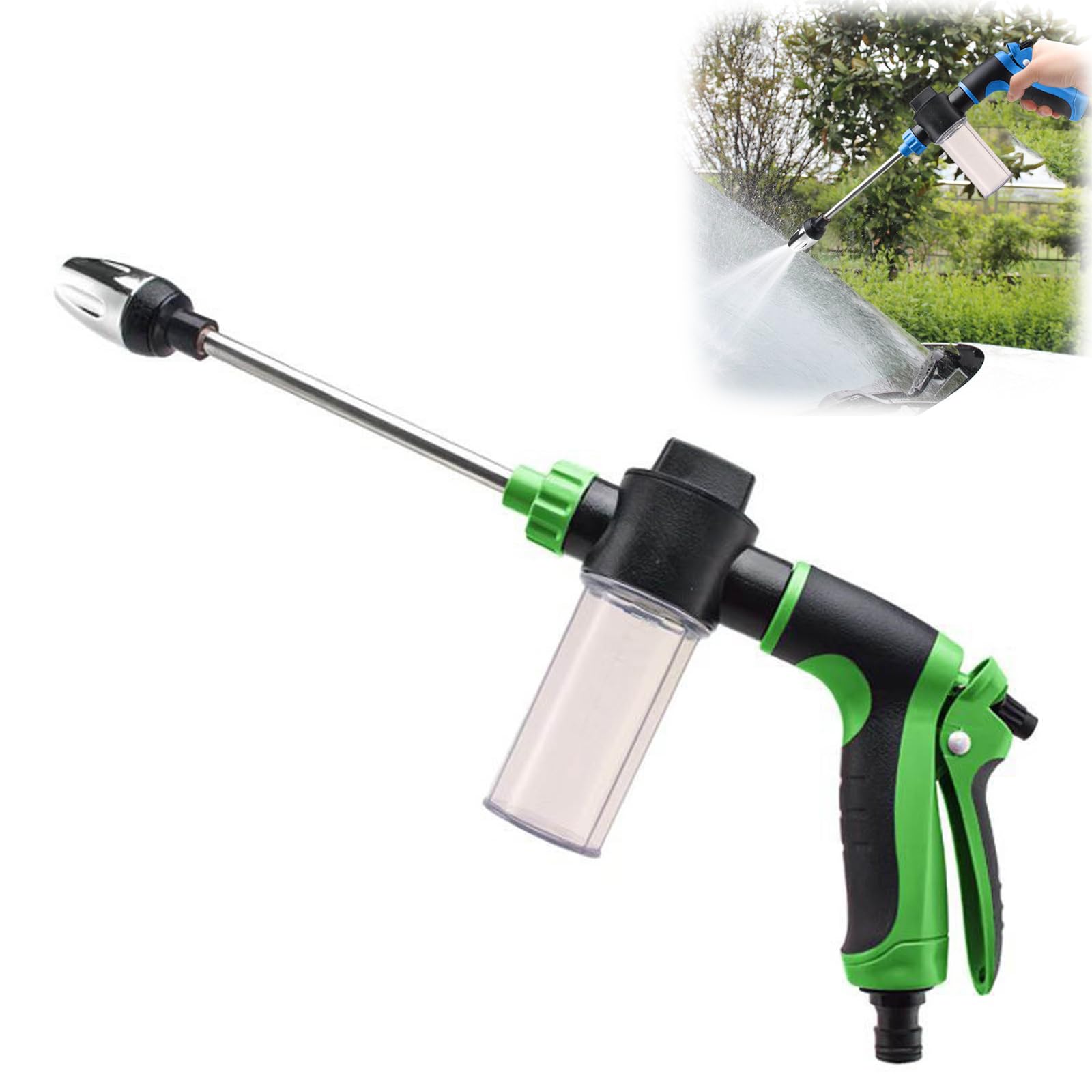 Water Blitz Pressure Washer, Waterblitz High Pressure Water Gun, Water Blitz Hose Nozzle, with 360° Rotating for Three Spray Modes, Various Spray Effects, Equipped with Metal Joints (Green)