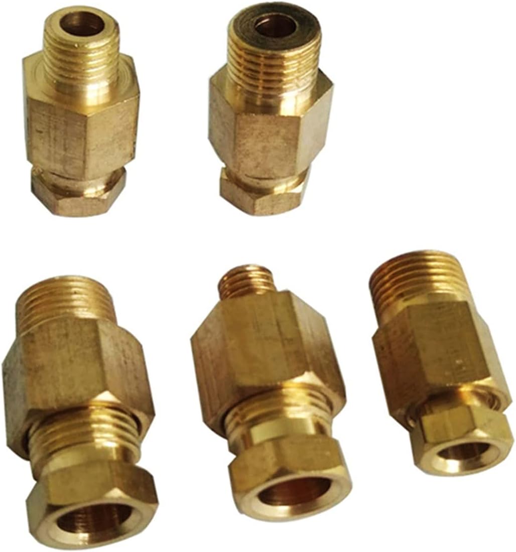 Zkenyao-Brass Connector Compression Straight Adapter 4mm/ 6mm Lubrication Brass Oil Pipe Fitting for CNC Machine Lubricating System 10pcs, Simple to Install(JS 80 8mm M10x1)