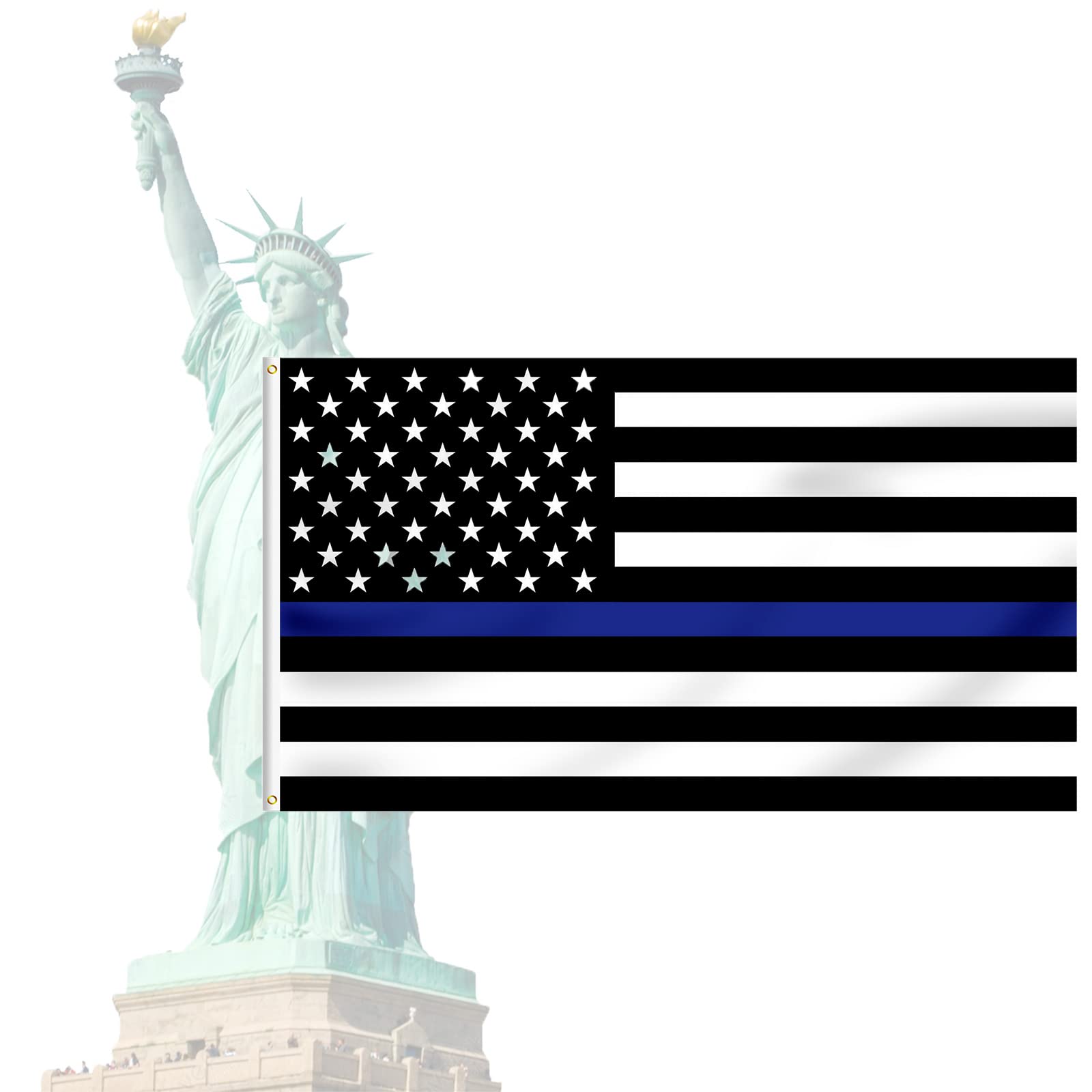 FLAGBURG Thin Blue Line Flag, U.S. Flag with Thin Blue Line 6x10 FT, Durable 100% Recyclable Nylon Flag with Embroidered Stars and Sewn Stripes,Outdoor Indoors Fallen Officer Flag with Brass Grommets