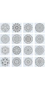 Mandala-sjablonen met 16 stuks, herbruikbare schildersjablonen, mandala- sjabloon, kunststof, tekening, schilderen, sjabloon voor scrapbook, muren, doe-het-zelf, decoratie, meubelsjablonen
