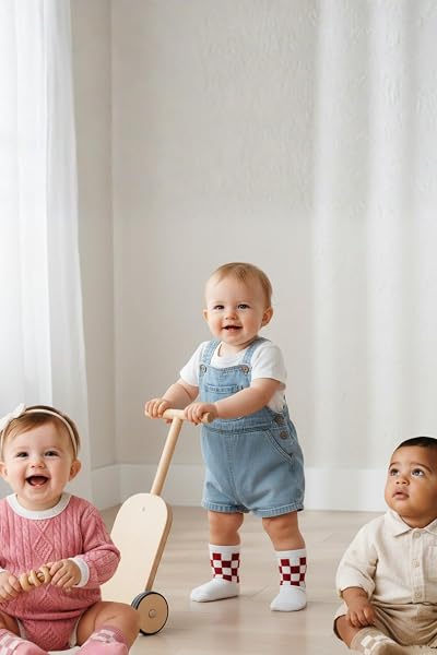 bistyle Baumwolle 6 Paar Baby Socken für Neugeborene Säugling 0-6 Monate bis 3 Jahre Schachbrettmuster | Stopper Nahtlos Socken | Jungen Mädchen Kindersocken - 3