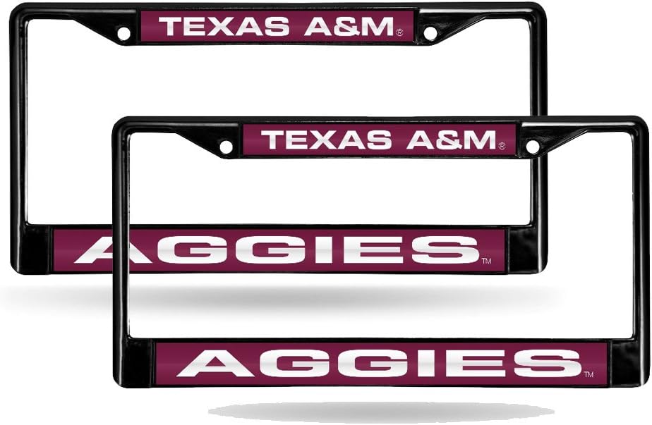 Texas A&M Aggies Black Metal Laser License Plate Frame - Set of 2 Frames
