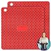 PratiPad Plus 4-in-1 Multipurpose Silicone Pot Holders, Trivets, Jar Openers, Spoon Rests - Extra Thick Protection - Set of 2 - Red