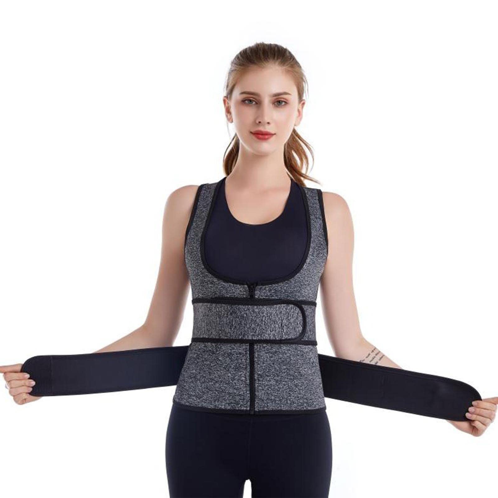 Damska kamizelka trenera talii,Cincher Gorset Fajas Potrójne pasy Tank Top Zipper Vest | Oddychaj?ca elastyczna wyszczuplaj?ca bielizna modeluj?ca si?owni?, ?, bieganie, taniec, jazd? Pologmase