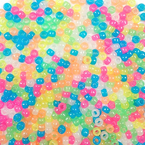 Glow In Dark Multicolor Mix Plastic Pony Beads 6X9Mm, 1000 Beads, Made In The Usa, Bulk Pony Beads Package For Arts & Crafts #TOP5