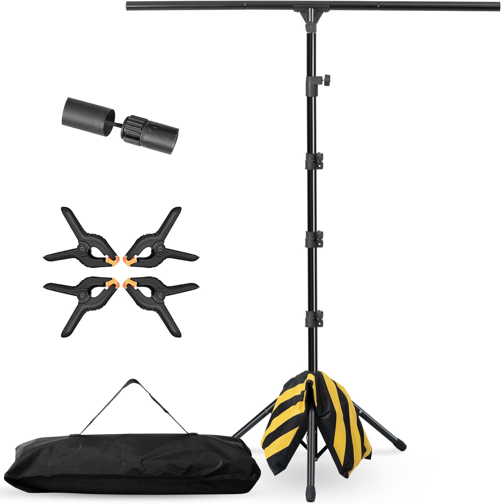 Coliflor T-Shape Portable Backdrop Stand, 6.5x3.2ft Adjustable Photo Background Stand Kit, Sturdy Small Back Drop Holder with 4 Spring Clamps, Carry Bag for Parties, Photography and Video Studio