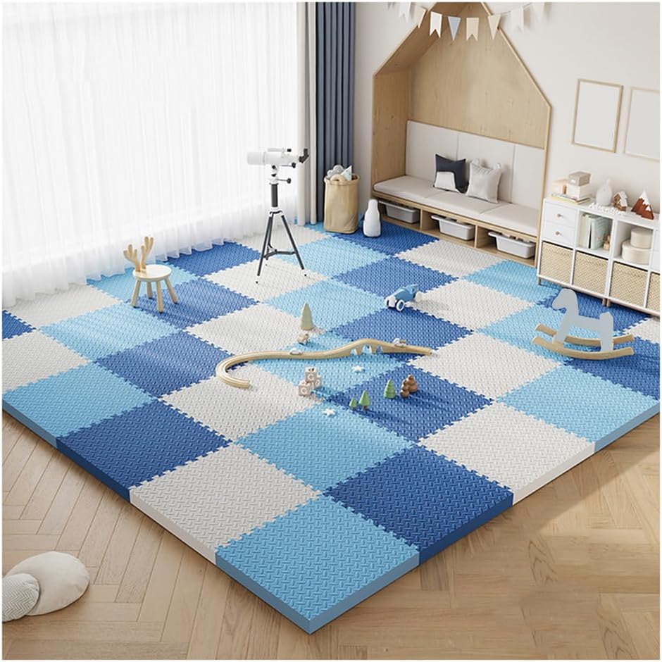 24Pcs EVA Foam Interlocking Puzzle Floor Mats – Soft Non-Slip 12×12 Inch Gym Exercise Tiles for Playroom & Home Flooring, White, Sky Blue & Navy Blue – Ideal for Kids & Fitness