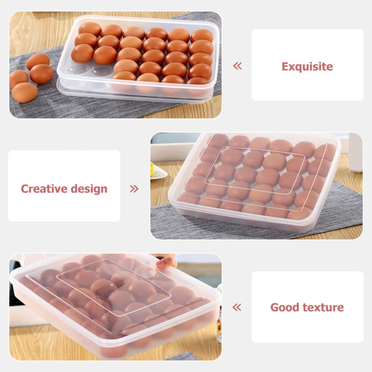 2pcs Grid Refrigerator Egg Box with Lid, Stackable Plastic Organizer