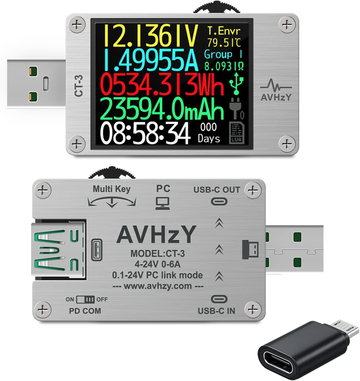 USB Power Meter USB 3.1 Tester Digital Multimeter Current Tester Voltage Detector Lua Interpreter Integrated DC 26V 6A PD 2.0/3.0 QC 2.0/3.0/4.0 pps Trigge… (CT-3)