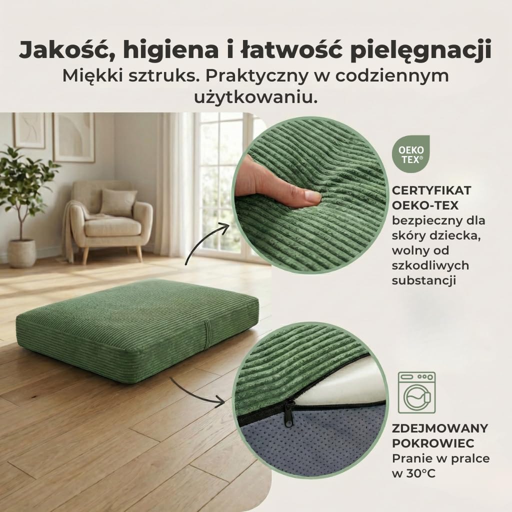 Poduszka do skakania dla dzieci 70x110x17 cm Trampolina domowa ze sprężynami i pianką Zdejmowany pokrowiec sztruksowy Grafitowy