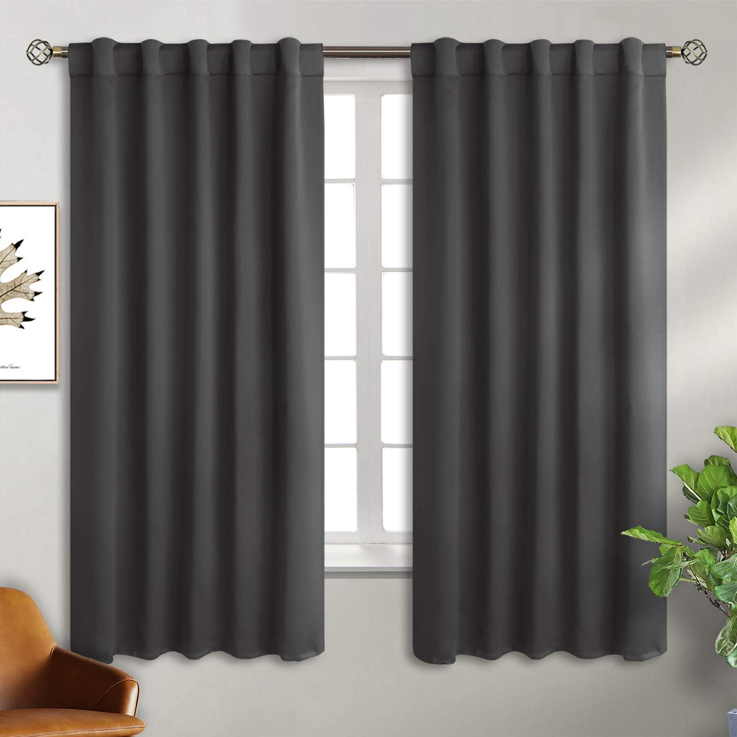 BGment Rod Pocket and Back Tab Blackout Curtains for Bedroom - Thermal Insulated Room Darkening Curtains for Living Room, 2 Window Curtain Panels (42 x 63 Inch, Dark Grey)