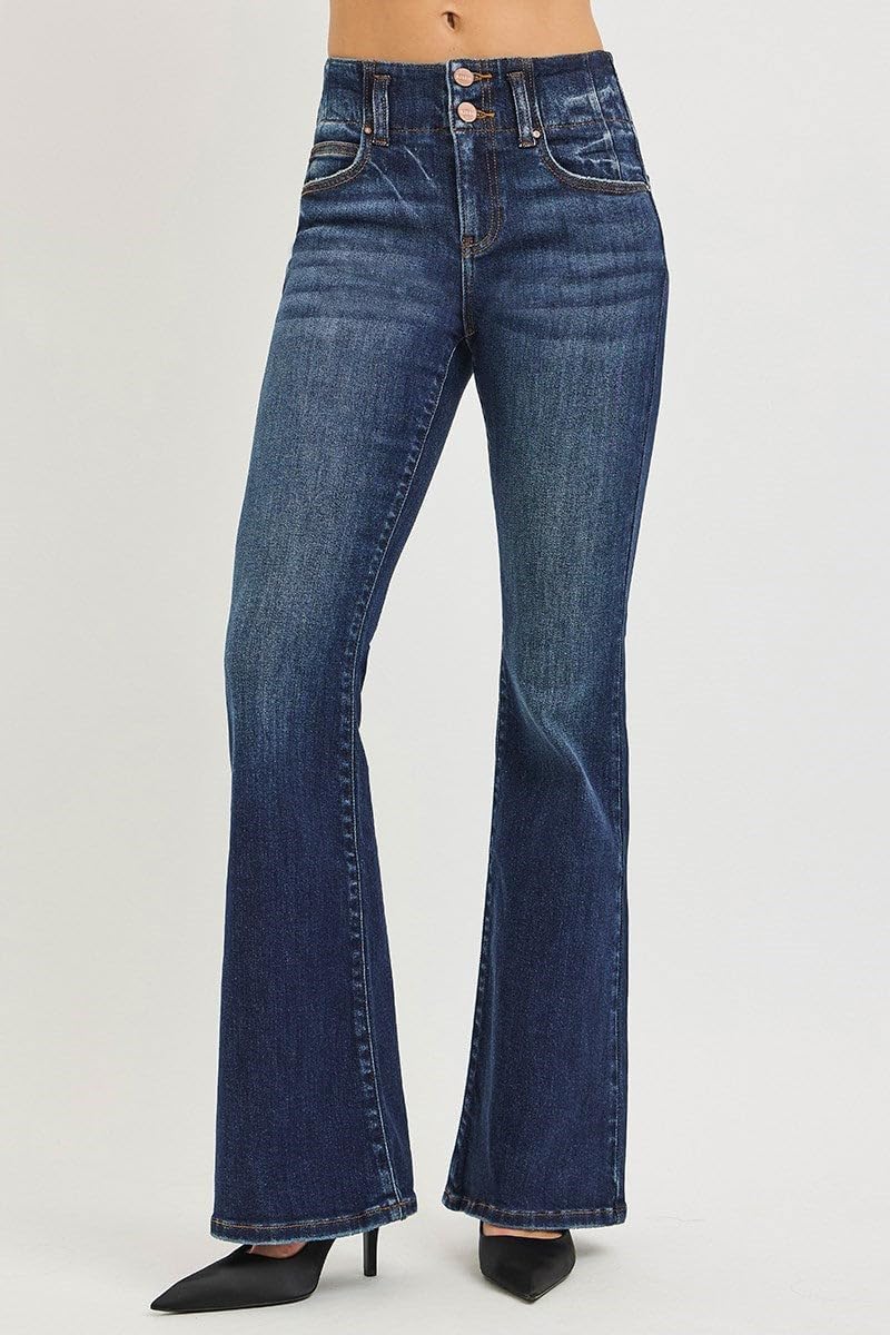 Risen Jeans - High-Rise Seam Detail Waistband Flare Jeans (32.5" Extra Long Inseam) - PF21561 - Includes Official Tag