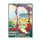 ZZYGGN GMGSW Affiches et impressions de Monaco Monte-Carlo, art mural de paysage vintage, peinture de voyage de Monaco, toile pour décoration murale de maison, image 50x75cmx1 sans cadre