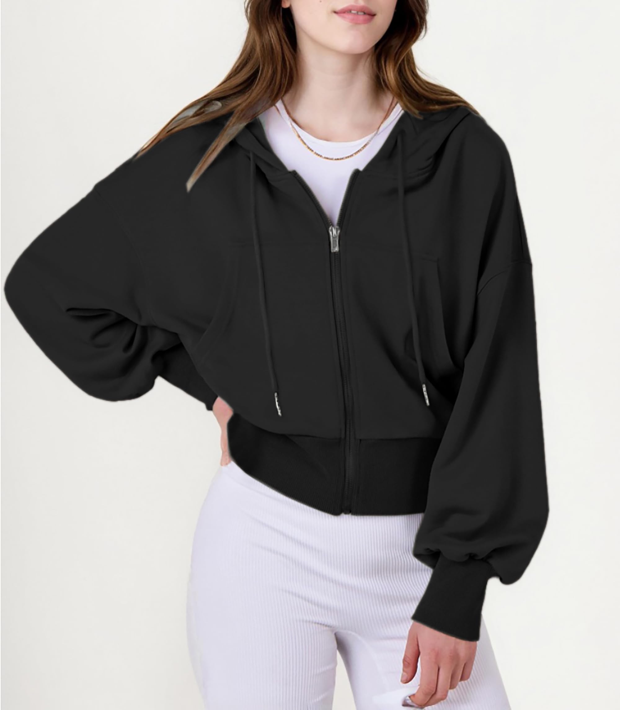 Jhsnjnr Damen Sweatjacke mit Kapuze Langarm Kapuzenpullover Sweatshirt Reißverschluss Sport Kurze Jacke Crop Zipper Hoodie