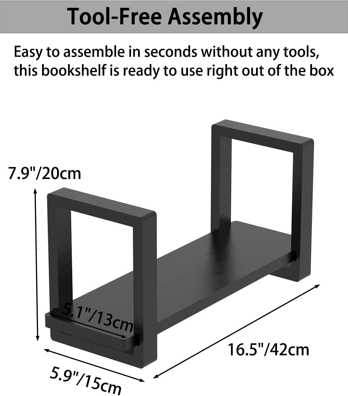 100% Solid Wood Adjustable Desktop Bookshelf, Retro Tabletop Bookshelf, Desk holder Shelf for Living Room, Home, Office, Perfect for Magazine, Books, Cookbooks, No Tools Required to Assemble (Black)