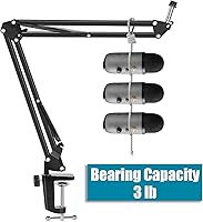 Vista 2 de GLEAM Boom Arm Microphone Mic Stand for Blue Yeti HyperX QuadCast SoloCast Snowball Fifine Shure SM7B and other Mic, Medium