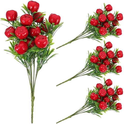 Miniatura 1 de VOSAREA 4 piezas de manzanas artificiales, ramas de frutas falsas, plantas vegetales, arreglos florales para bodas, Navidad, fotografía, accesorios