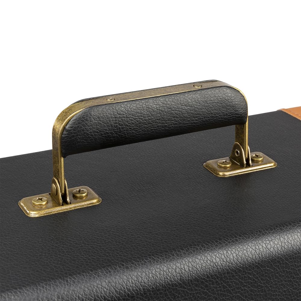 Audizio RC37 - Maleta de Lujo Elegante y Duradera con Capacidad para 30-35 Discos de Vinilo dependiendo del gramaje, Cierre metálico, esquineras de latón, bisagra y asa de Transporte, Color Negro
