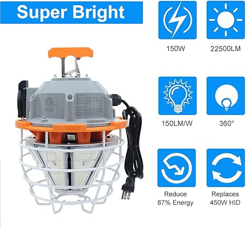 Miniatura 6 de RIUVAO Luz de trabajo temporal LED 110V-277V 150W 25000ML 5000K Luz de construcción enlazable Luz blanca luz del día blanca, colgante para el sitio