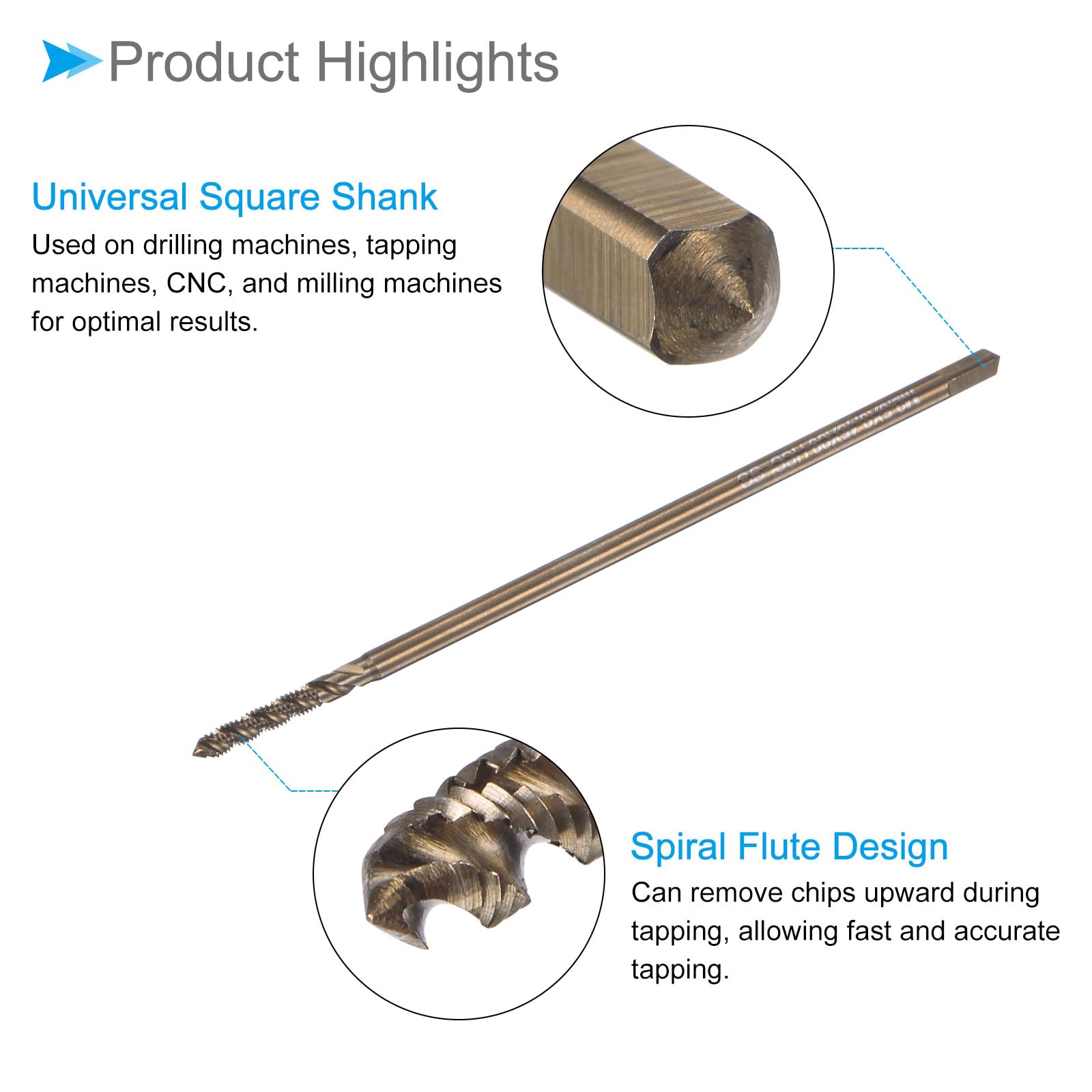 CoCud Spiral Flute Thread Tap, M2.5 x 0.45 Thread Size, Cobalt High Speed Steel Threading Tap - Image 4