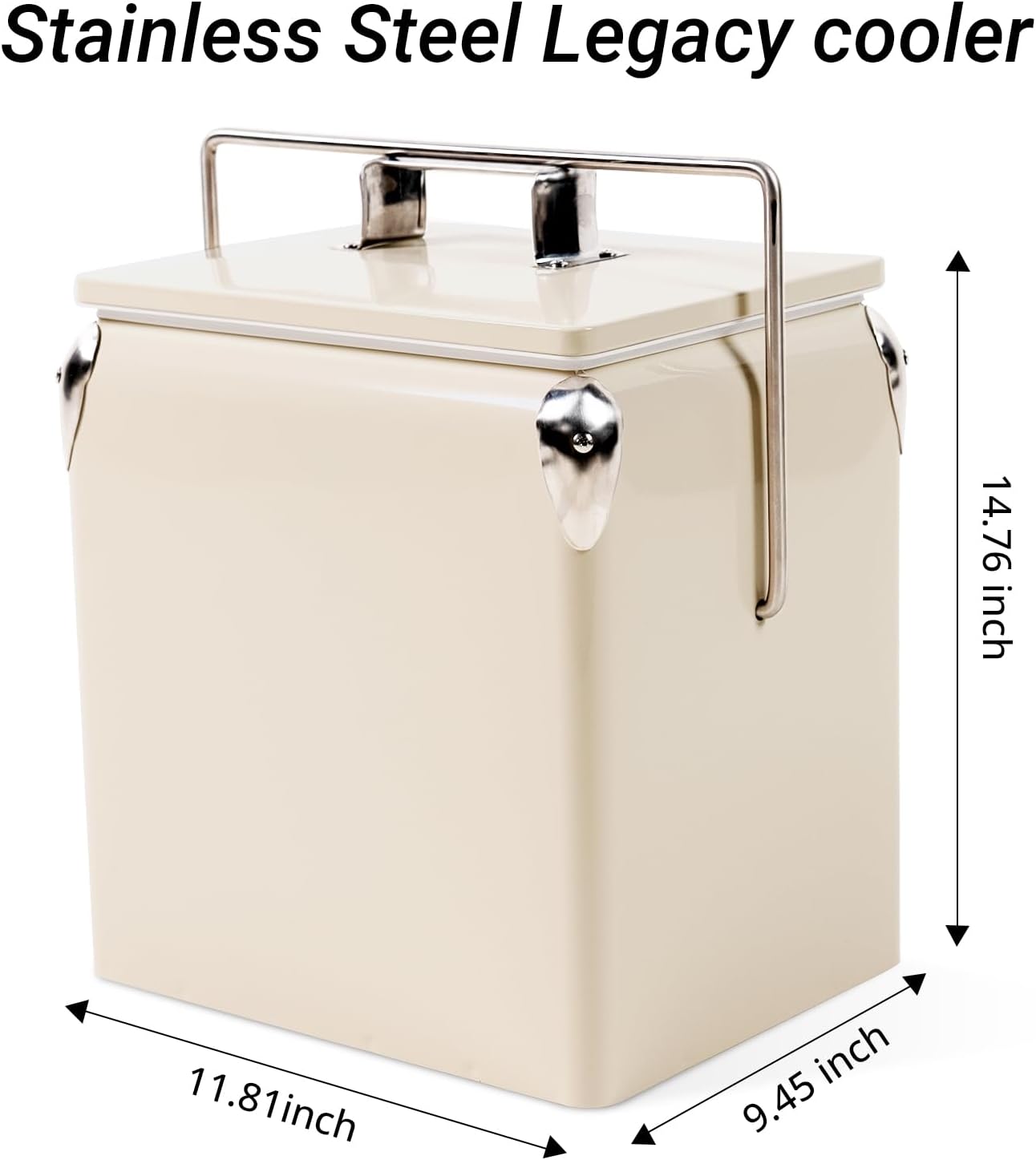 Retro Cooler 14 Quart - Portable Metal Vintage Ice Chest with Bottle Opener, Waterproof Stainless Steel Cooler, Outdoor Ice Bucket for Camping, Picnic, Beach, BBQ, Tailgating & Fishing