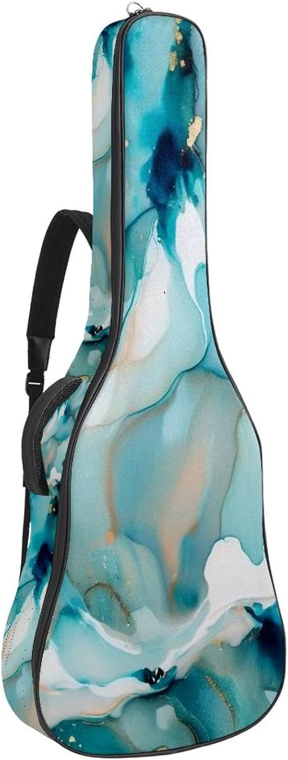 40/41/42-inch Art Marble Acoustic Guitar Bag With Adjustable Shoulder Strap And 2 Storage Bags. Guitar Bag With Back Hanging Loop, Electric, and Classical Guitars