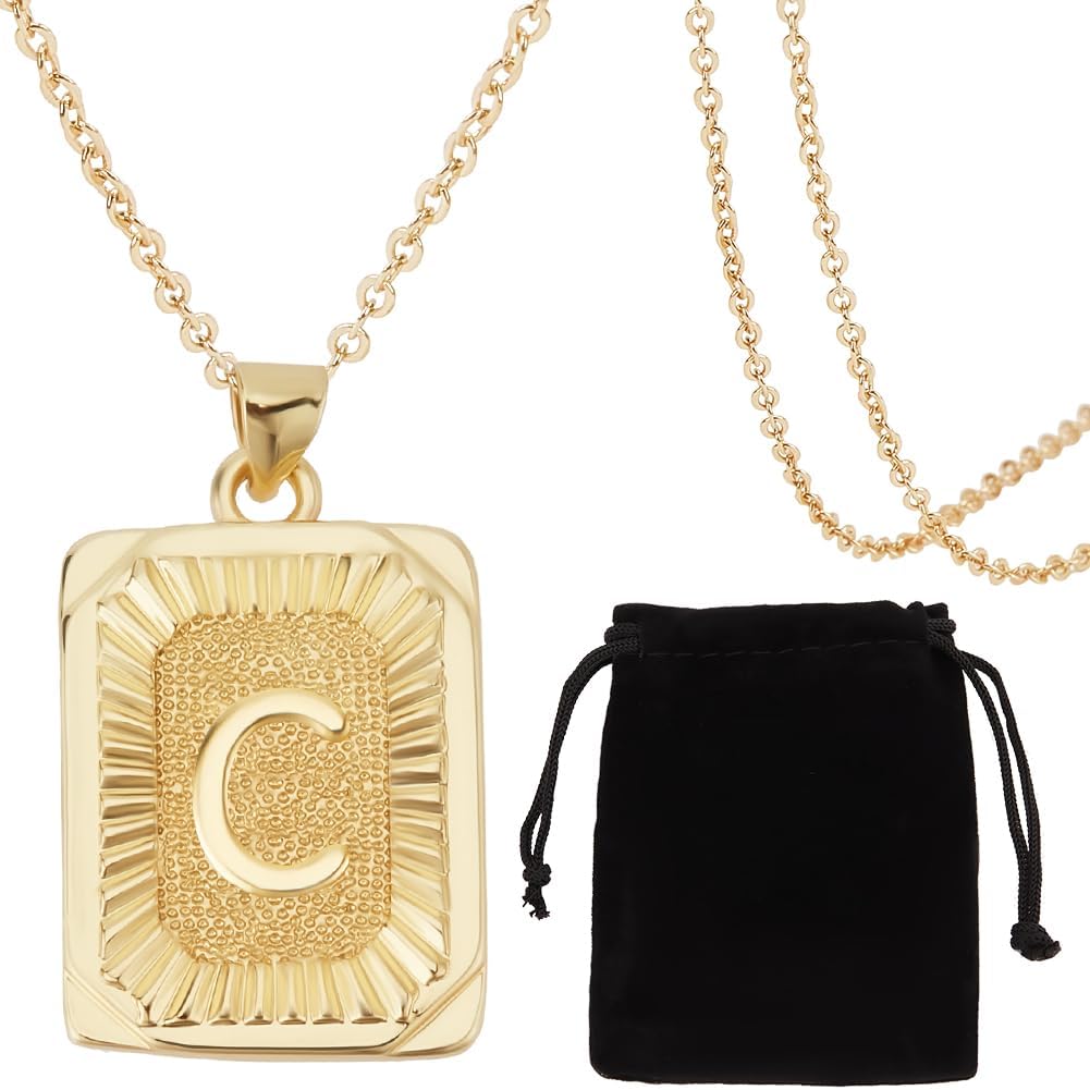 Beebeecraft 1 Box 1Pc Alphabet A-Z Necklaces for Men Women 18K Gold Plated Brass Initial Letters Necklaces with Rectangle Velvet Pouches for Men Women