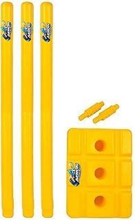 Plastic Cricket Stumps Set - 3 Wickets, 2 Bails, 1 Base (Yellow)
