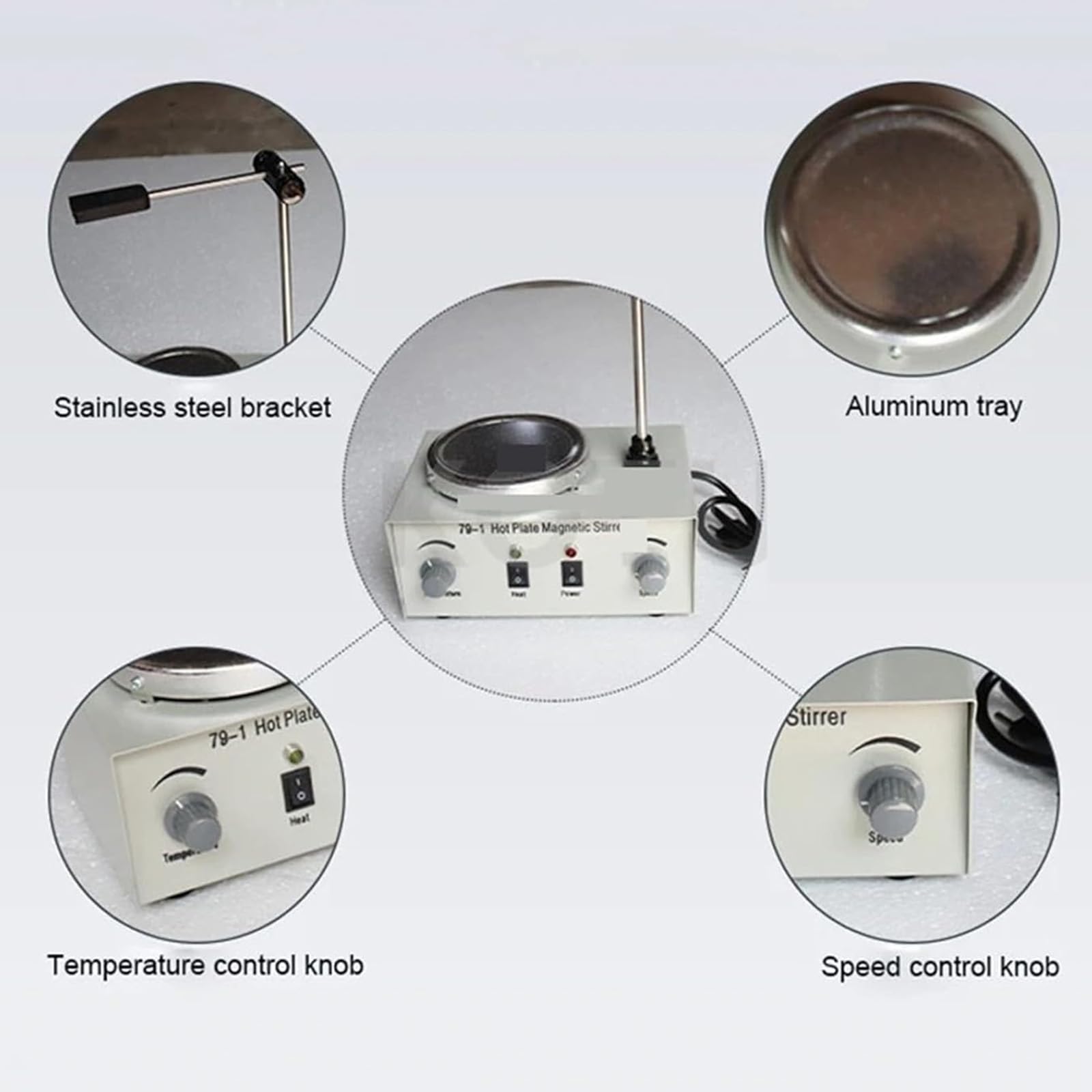 Agitador Magnético De Placa Calefactora, Mezclador De Control Dual De Calentamiento De Laboratorio De 1000 Ml Con Potencia De Agitación De 25 W Y Potencia De Calentamiento De 250 W, Regulación De