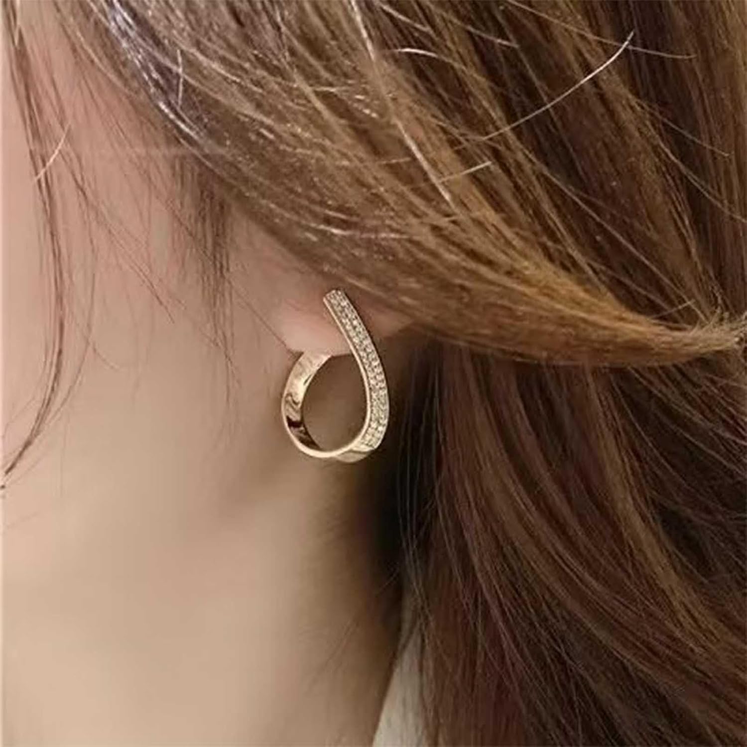 Minimalist Crystal Geometric Stud Earrings Gold Rhinestone Teardrop Dangle Earrings Large Plated Teardrop Earrings Hollow Waterdrop Stud Earrings Jewelry for Women - Image 5