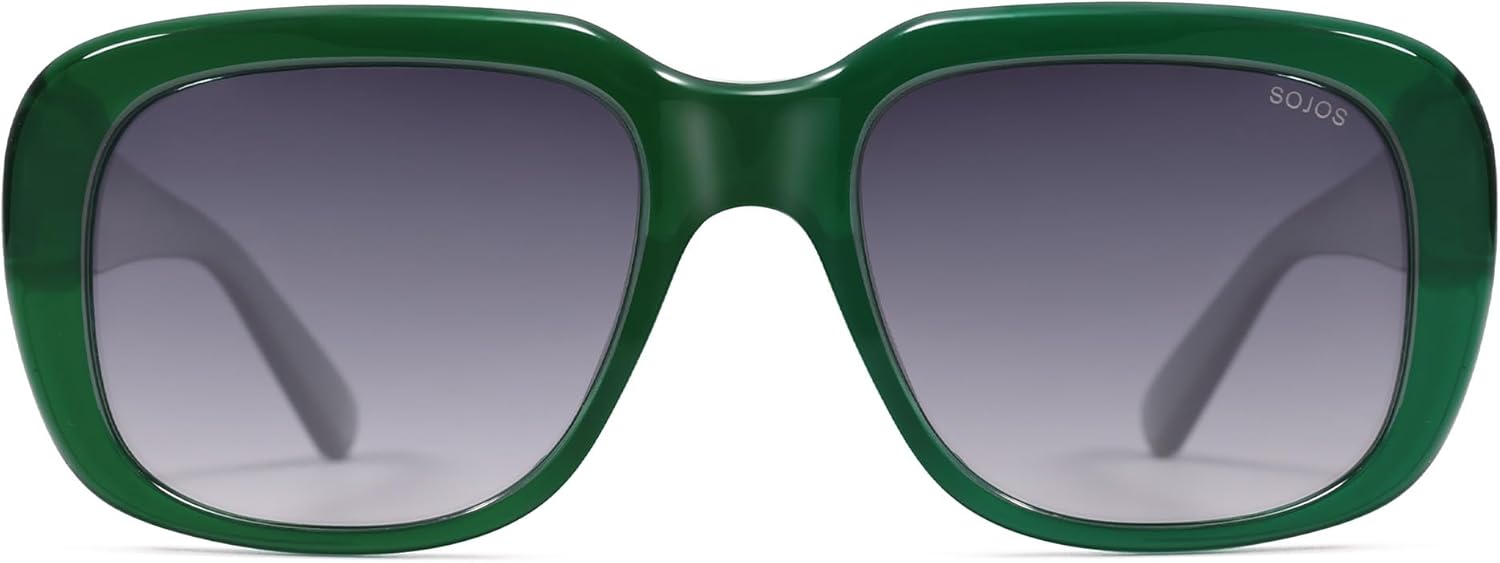 SOJOS Classic Thick Rectangle Polarized Sunglasses for Women Men Trendy 90s Square Frame Shades SJ2635,(Transparent Grey Frame/Grey Grading Lens)