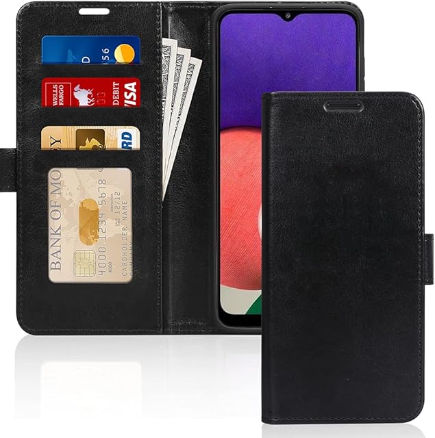 Fyy Samsung Galaxy A22 5G Case, [Kickstand Feature] Premium PU Leather Flip Wallet Phone Case Protective Cover with Card Holder for Samsung Galaxy A22 5G 6.6" 2021 Black