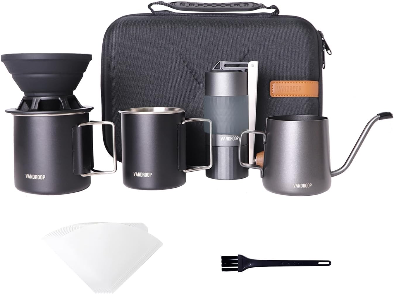 Vandroop Camping Coffee Set, 야외, 작고 접이식, 손 갈기, 커피 그라인더, 여행, 커피 그라인더, 여과지, 스테인리스 스틸 컵, 보관 가방 포함, 휴대용 및 편리함 Vandroop Camping Coffee Set, 야외, 작고 접이식, 손 갈기, 커피 그라인더, 여행, 커피 그라인더, 여과지, 스테인리스 스틸 컵, 보관 가방 포함, 휴대용 및 편리함