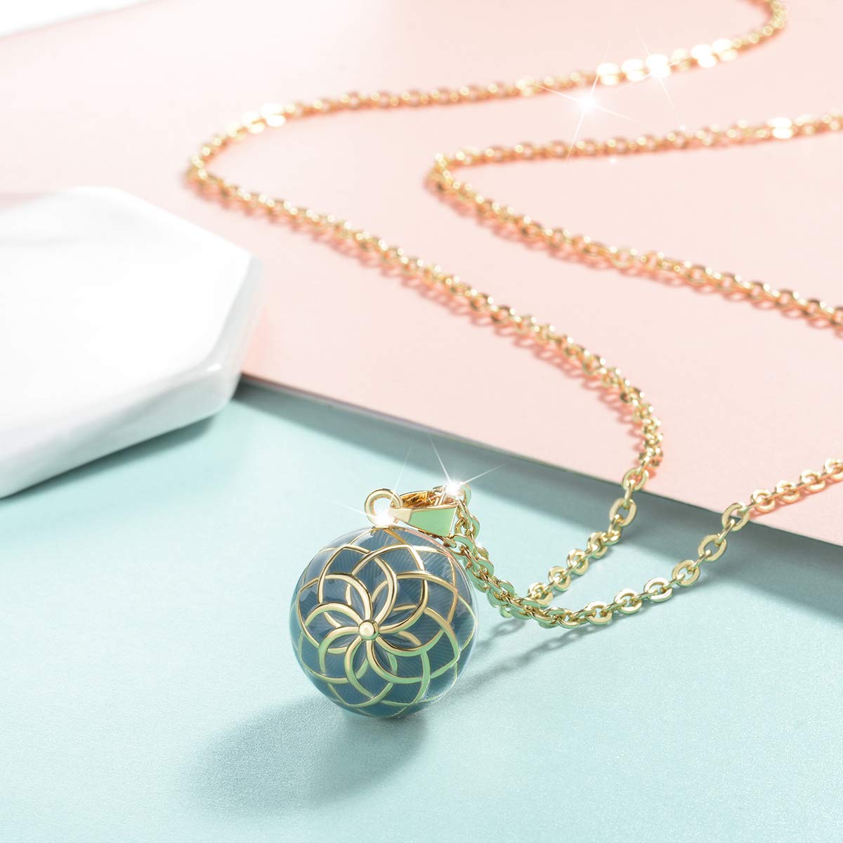 AEONSLOVE Bola Klangkugel Schwangerschaft Kette Schwangerschaftsbola mit Kette Vintage Engels Rufer Halskette Geschenke für Schwangere Werdende Mutter