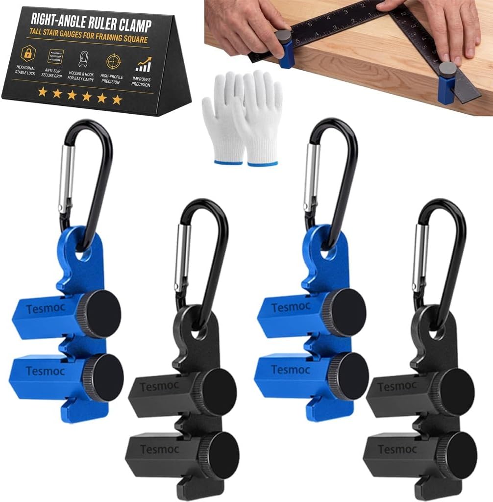 Right-Angle Ruler Clamp,Framing Square Attachment Jigs,Tall Stair Gauges Clamp Tool & Holder,Aluminum Speed Guide for Circular Saw for Carpentry,Anti-Slip,High-Profile,Improves Precision(MIX-4pcs)