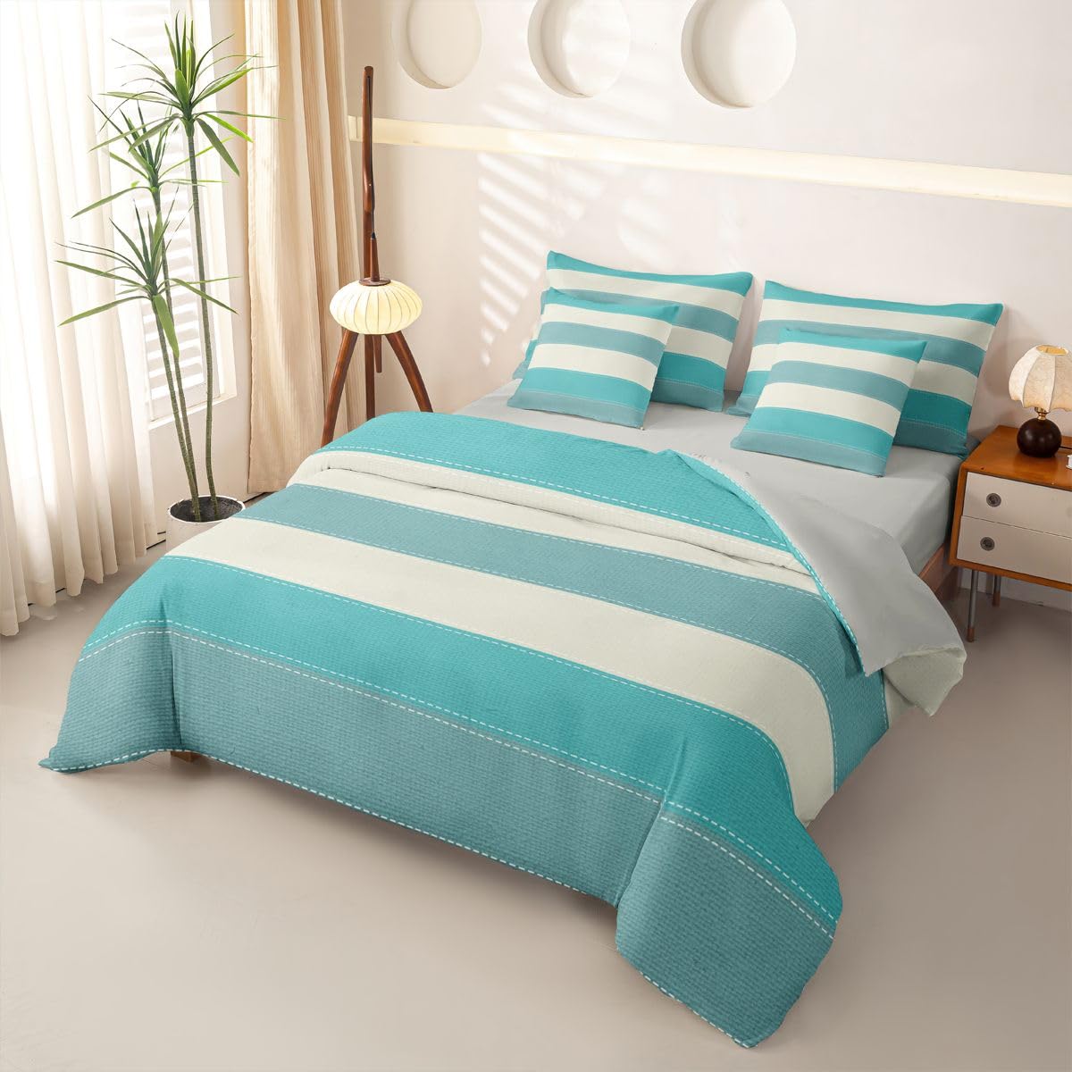 Loussiesd Juego de funda de edredón azul con sábanas, 7 piezas, tamaño King, ropa de cama en una bolsa, juego de ropa de cama para niños y niñas, decoración de dormitorio, moderno, transpirable, suave