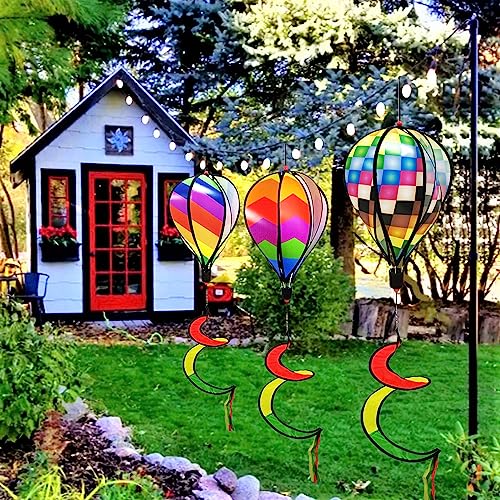 LUKDUNG 3 szt. 130 cm balon na gorące powietrze spinner wiatr tęczowy ogród wiatraczki wirujący spinner wiatr wiatrak w paski tęczowy worek na wiatr obracające się cekiny twister wisząca dekoracja