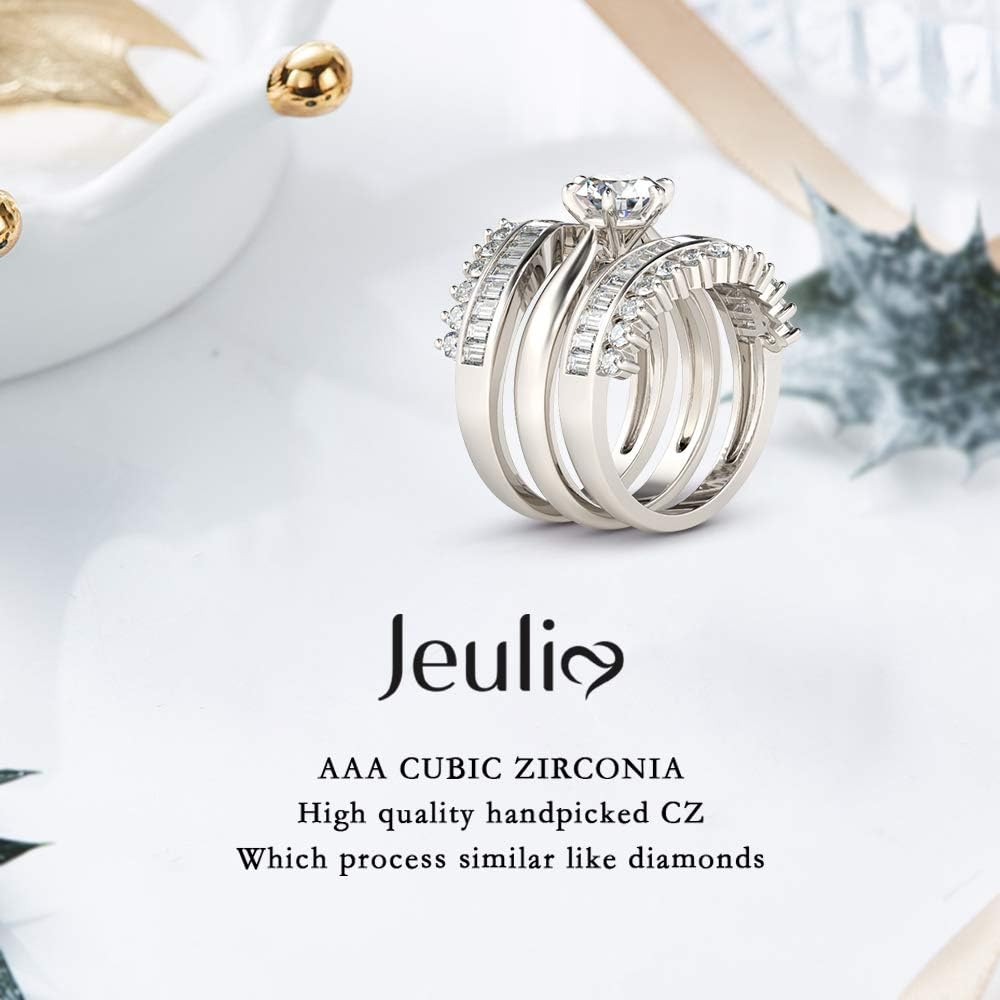 Jeulia 2 Carat 3PC Wedding Ring Set for Women Marquise Cut CZ Engagement Rings Sterling Silver Oval Cubic Zirconia Bridal Set Solitaire Diamond Anniversary Promise Rings with Jewelry Box