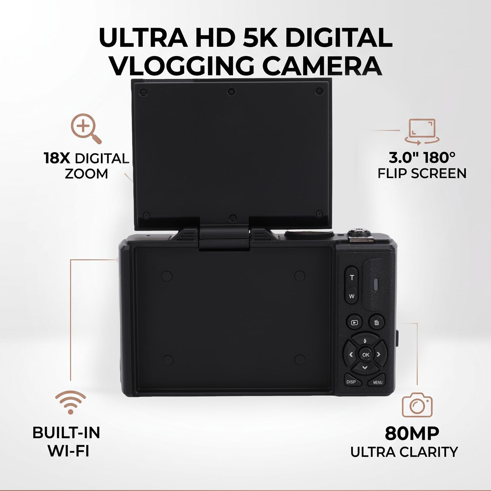 Annadue Appareil Photo Numérique 5K 80MP avec écran Rabattable à 180° de
