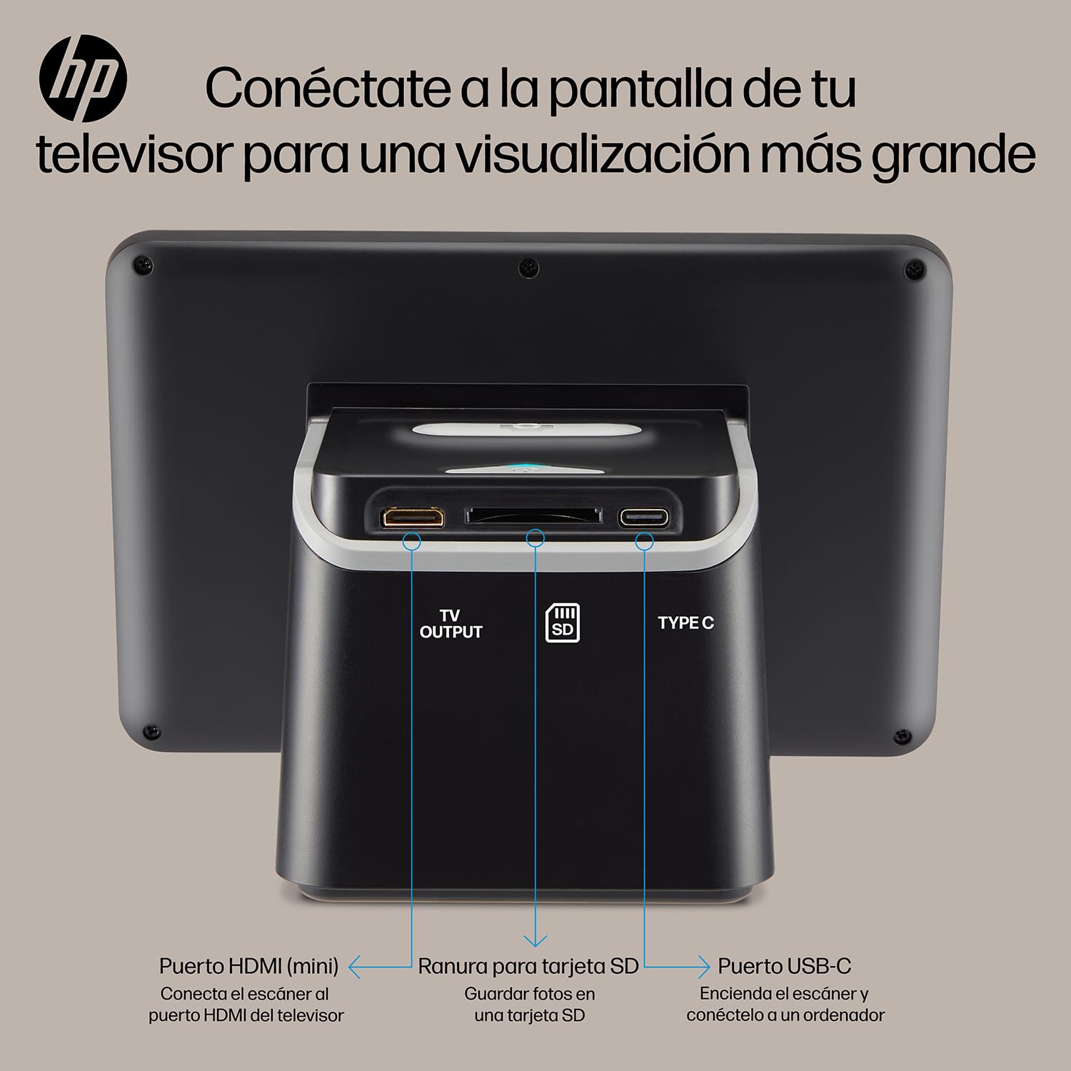 HP FilmScan - Digitalizador de película táctil y escáner deslizante con pantalla LCD ajustable de 7 pulgadas, convierte rápidamente negativos y diapositivas a fotos digitales JPEG de 22 MP, compatible