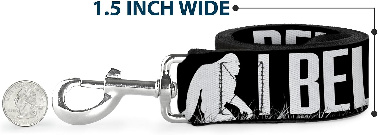 Dog Leash Bigfoot Silhouette I Believe Black Gray White 4 Feet Long 1.5 Inch Wide