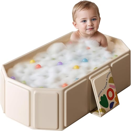 Portable Bathtub - Collapsible Bath Tub Non-Slip Base Cat Dog Wash Shower Basin Foldable Bathtub for Small Spaces White