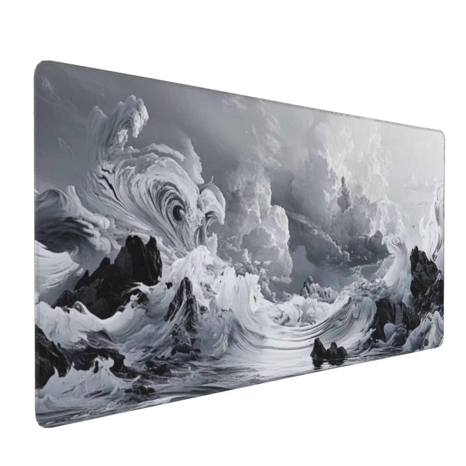 Tapis de Souris Blanc XXL 1400x600 mm Tapis de Souris Gaming Antidérapant Desk Mat avec Bord Verrouillable, Imperméable Grand Mouse Pad Convient pour Bureau, Maison et Salle de Jeux (Abstrait) 2S-1032