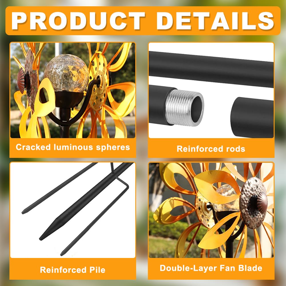 Einzigartige und Magische Metall Windmühle, 3D Metall-Windmühle, Edelstahl Windrad GartenMetall, MagischeWindmühle, Wind Spinner Garten für Garten, Terrasse, Landschaft Dekoration (Gold, B)