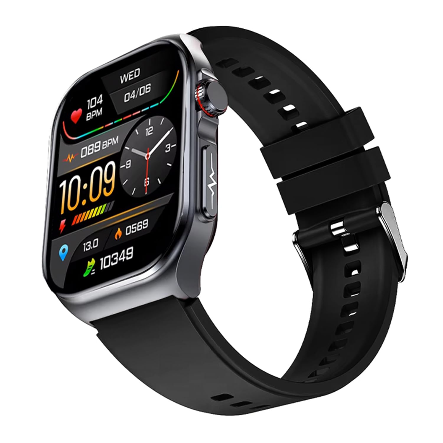 Knauermann PRO 3 Fan Edition eckig (2025) Grau, Gesundheitsuhr Smartwatch mit Telefoniefunktion, EKG Plus HRV und SOS Funktion, BT Bluetooth, Schlafapnoe, Silikonband Schwarz, 14-24