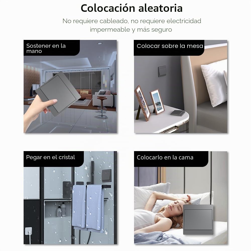 gris Kit de interruptor cinético inalámbrico autoalimentado interruptores de luz teledirigidos RF interruptor cinético inalámbrico sin pila interruptores de radio inalámbricos (Gris 1Gang 1V1